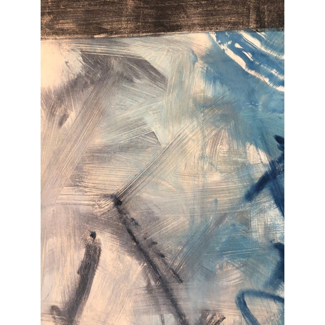 Abstract Expressionism Pierre Obando, Abstract Expressionist Modernist Blue Grey Monoprint Monotype Painting Print, 1997 For Sale - Image 3 of 7