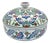 Handmade Ceramic Lidded Bowl (16cm) Blue and Red Spring Flowers Flat Top Finial For Sale