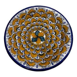 1960s Deruta Italian Pottery Geo Peacock Feathers Large Platter 15in For Sale