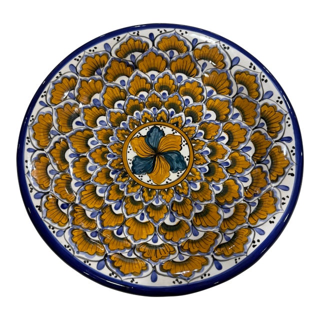 1960s Deruta Italian Pottery Geo Peacock Feathers Large Platter 15in For Sale