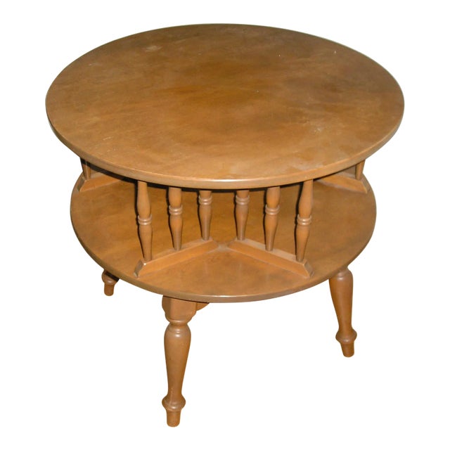 Maple Wood Rotating Pedestal Drum Round 2 Leveled Table #10-8556 . For Sale