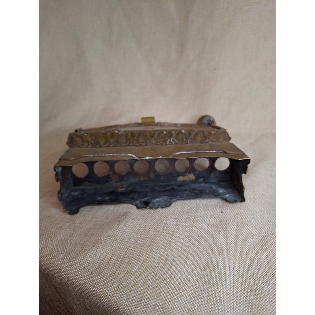 Rare 19thC Polish Brass Hanukkah Menorah Oil Lamp Crown Lions Judaica For Sale - Image 11 of 12