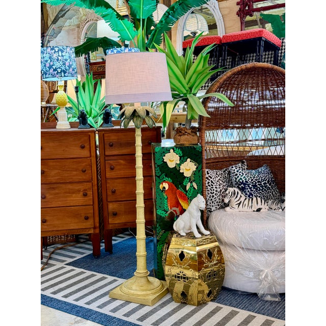 Faux Bamboo Coastal Palm Tree Floor Lamp With Metal Fronds For Sale - Image 12 of 12
