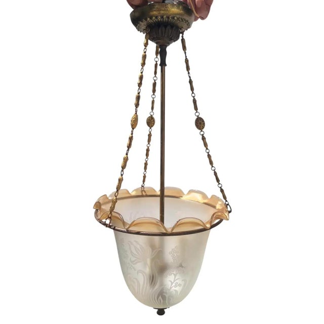 1930s Art Deco Etched Glass Bell Jar Hall Lantern Light, Circa 1930s For Sale - Image 5 of 16