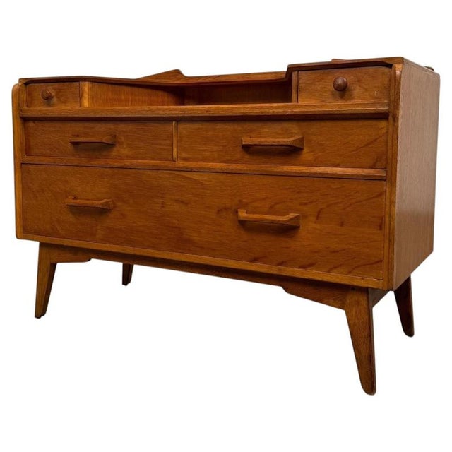 Vintage 20th Century English Golden Oak Low Chest of Drawers For Sale - Image 3 of 15