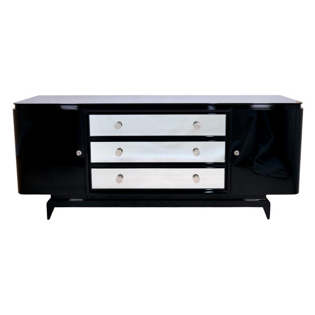 Art Deco Black High-Gloss Lacquered Sideboard with Mirrored Drawers, 1930s For Sale - Image 9 of 9