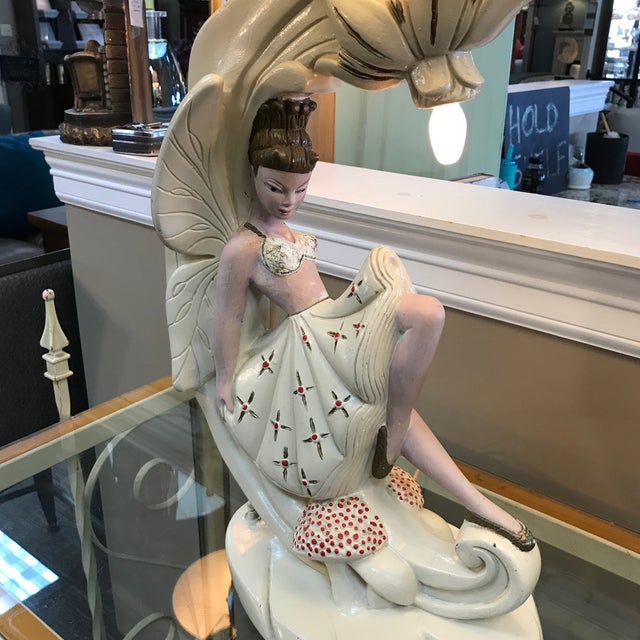 Continental Art Company Pair of 1930’s Fairy Chalkware Tv Lamps For Sale - Image 4 of 12