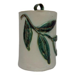 Vintage Studio Pottery Jar Lid Vine Leaf Design Handcrafted Ceramic For Sale