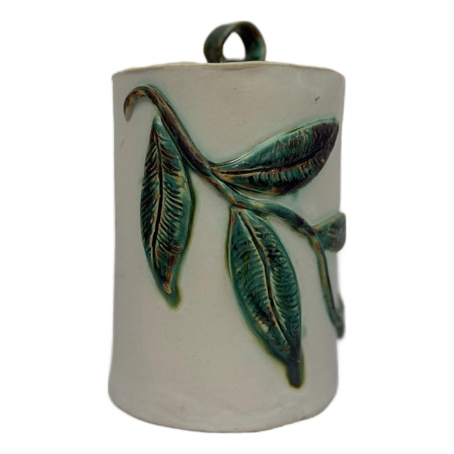 Vintage Studio Pottery Jar Lid Vine Leaf Design Handcrafted Ceramic For Sale