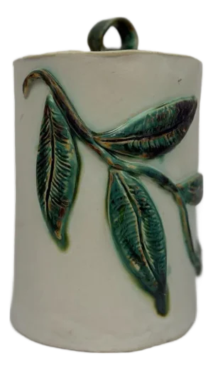 Vintage Studio Pottery Jar Lid Vine Leaf Design Handcrafted Ceramic