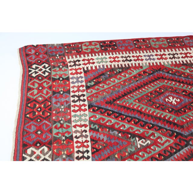 Antique Fethiye Tribal Kilim – Geometric Diamond Motifs, Anatolian Wool Weave -5' 3'' X 10' 4'' For Sale - Image 10 of 16