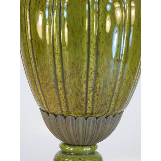 1960s 1960s Table Lamp, Porcelain Neoclassical Urn, Olive Green, Hollywood Regency, Gold Tone Finish For Sale - Image 5 of 12