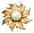 Vintage Gold Tone Sunburst Flower Brooch With Faux Pearl For Sale