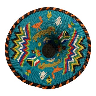 Handmade Contemporary Zulu Wire Basket With Colorful Village Scenes For Sale