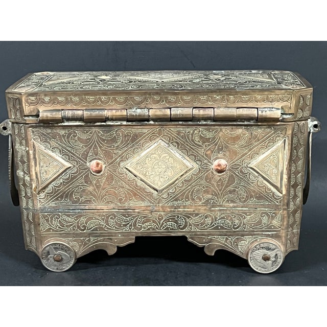 Antique Islamic Bronze Silver and Gold Inlaid Betel Nut Box (Very Heavy) For Sale - Image 10 of 17