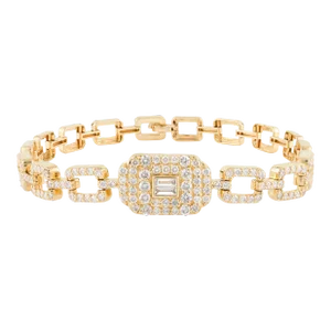 Solid 18k Yellow Gold Interlocking Link Chain Diamond Wedding Bracelet