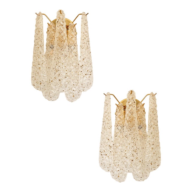 Contemporary Mid-Century Modern "Conchiglie" Murano Glass Gold Wall Sconce-Set of Two For Sale