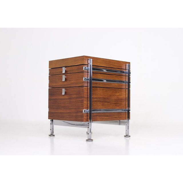 Small chest of drawers in muntin and chromed steel structure, designed by jules wabbes for mobilier universel, circa 1960....