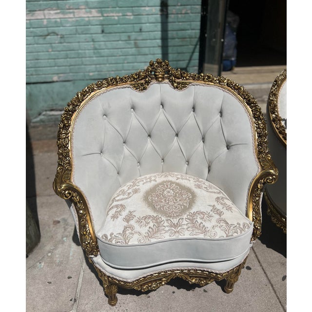 1960s Louis XV 3 Piece Gold Leaf Wood Salon Sofa Set Settee Set For Sale - Image 9 of 9