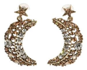 Oscar De La Renta Moon and Star Rhinestone Earrings - 2 Pieces