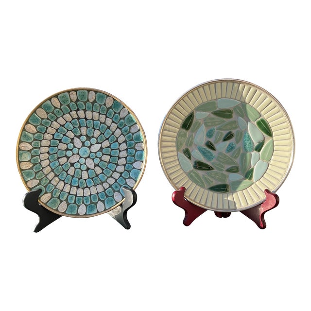 Set of 2 Mid Century Modern Mosaic Coffee Table Plates For Sale