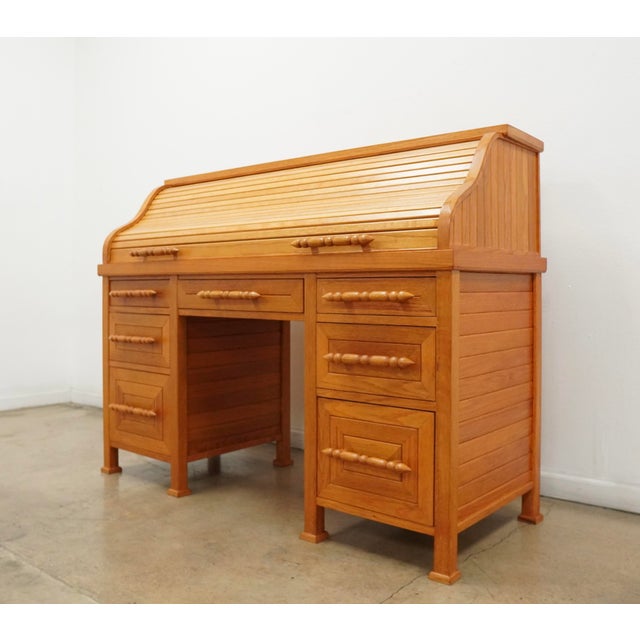 1980s Vintage Oak Rolltop Desk For Sale - Image 5 of 18