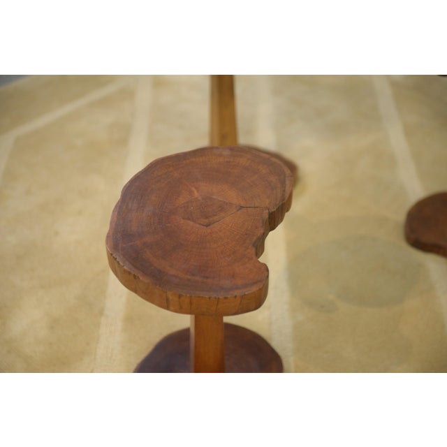Vintage Brutalist Wooden Side Tables, 1960s, Set of 5, in Very Good conditions. Designed 1960 to 1969