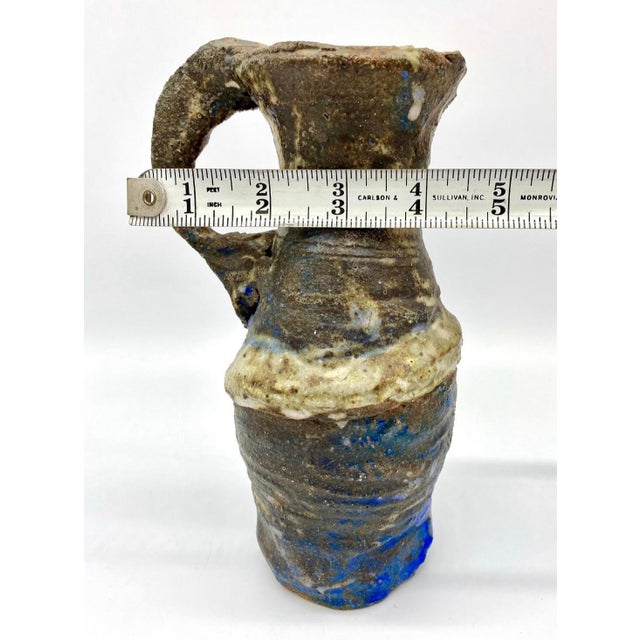 Vintage Brutalist Studio Art Pottery Pitcher Vase, Signed MCM Handmade Ceramic Vessel For Sale - Image 9 of 9