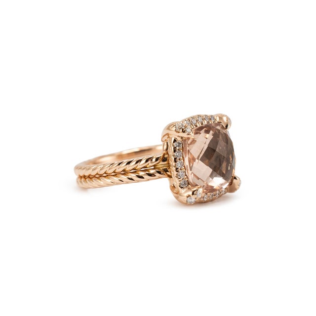 David Yurman David Yurman Chatelaine 18k Rose Gold Morganite Pavé Diamond Cable Cocktail Ring, Size 5.5 For Sale - Image 4 of 8
