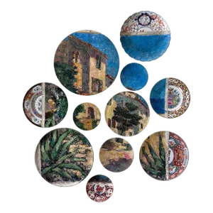 Wall Art Installation: Composition of Ceramic Plates and Oil on Canvas - "La Ciotat"