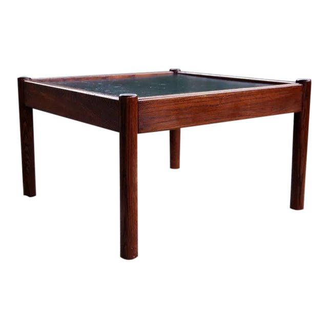Mid-Century Black Surface and Dark Wood Frame Coffee Table For Sale