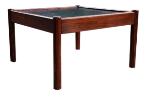 Mid-Century Black Surface and Dark Wood Frame Coffee Table