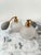 Beautiful, traditional perfume bottle set (2) made of frosted glass and brass, complete with silver mesh atomizers. A...