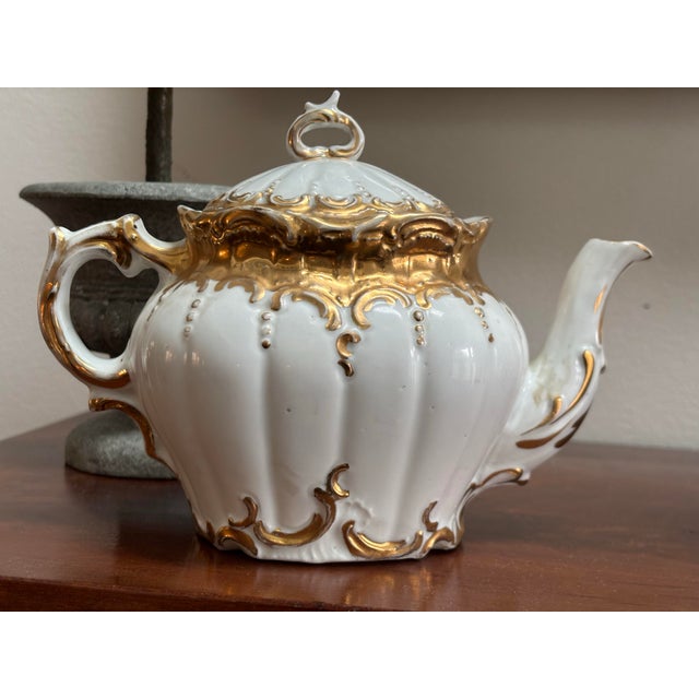 Beautiful rare 1800’s 5” French porcelain teapot Black white transfer-ware nautical motif of boats and seagulls. Boats are...