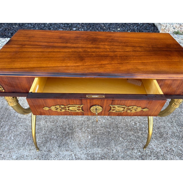 1950s French Restauration Style Desk on Brass Base For Sale - Image 10 of 13