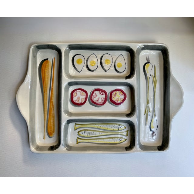 Mid 20th Century Mid 20th Century Italian Modern Hand Painted Handled Art Pottery Tray For Sale - Image 5 of 18