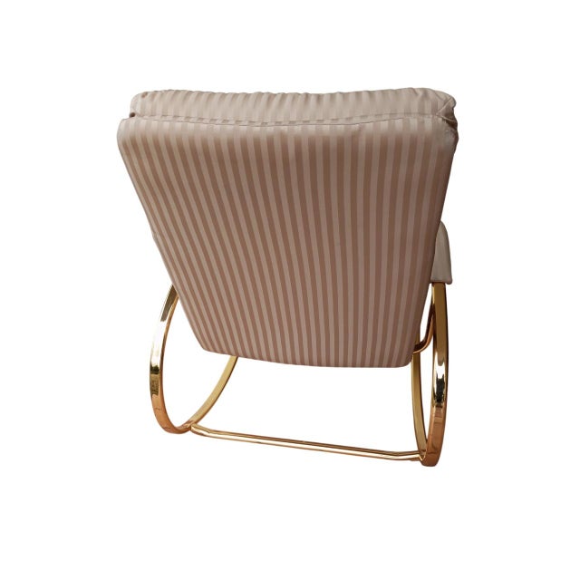 Refined Italian rocking chair designed by Guido Faleschini in the 1970s, crafted from brass with an original fabric...