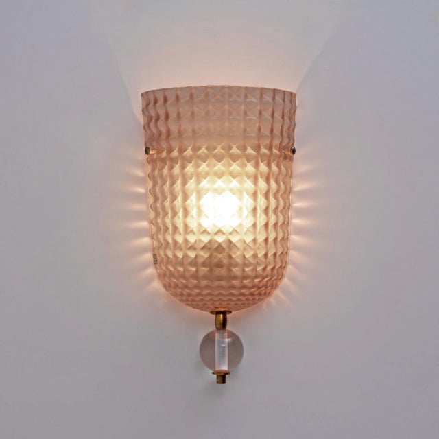 Art Dèco Italian Murano Glass and Brass Sconces, 2000, Set of 2 For Sale - Image 4 of 9