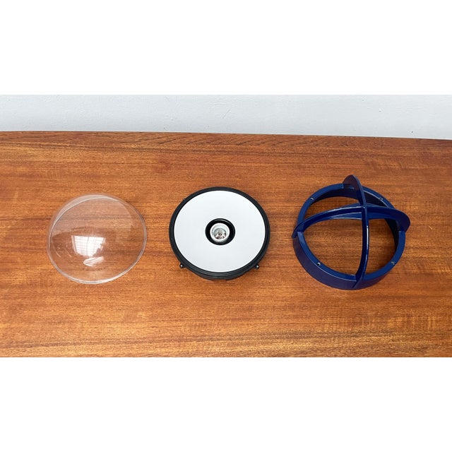 Metal Mid-Century Modern Danish Pirate Blue Metal Outdoor Wall Lamp by Eva and Nils Koppel, Gert Edstrand for Nordisk Solar, 1960s For Sale - Image 7 of 18