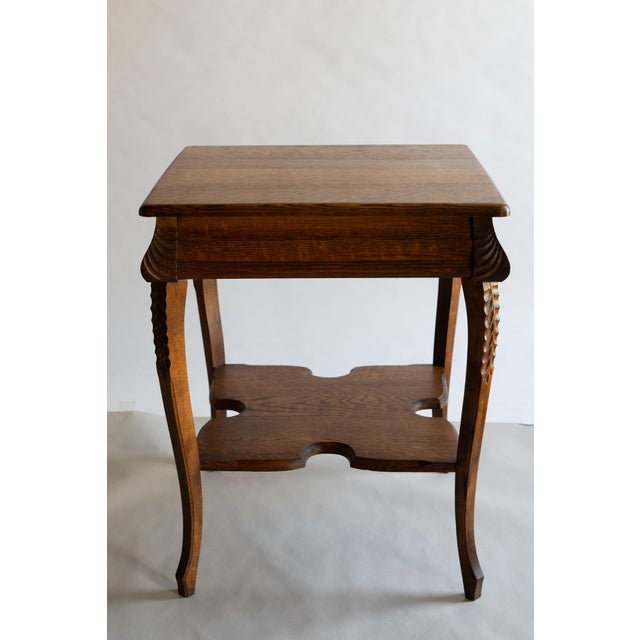 Antique Victorian Oak Square Side Parlor Table With Shelf For Sale - Image 4 of 9