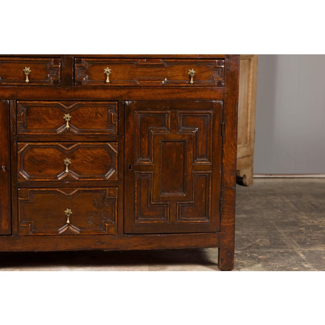 English 19th Century Oak Dresser Base with Geometric Front, Drawers and Doors For Sale - Image 9 of 12