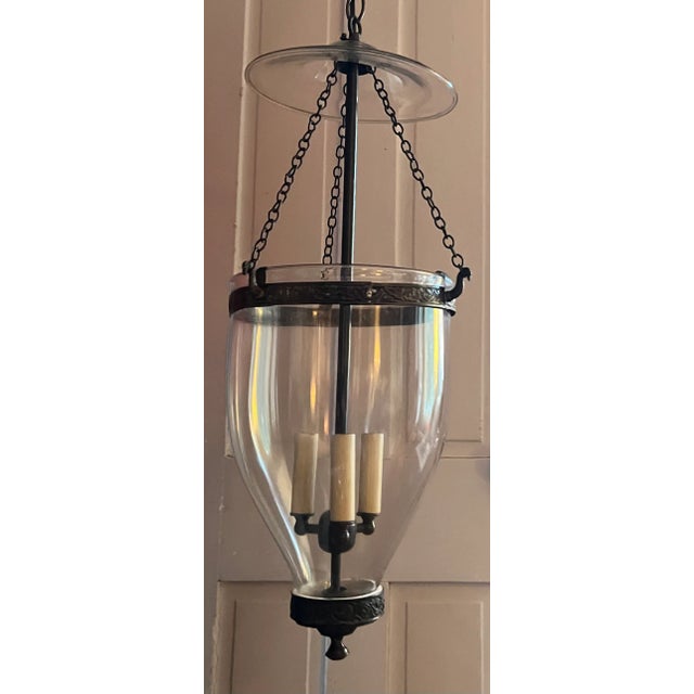 Transparent Antique 19th Century English Regency Bell Jar Blown Glass Hall Lantern With Smoke Shade Now Electrified For Sale - Image 8 of 9