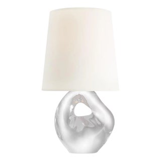 AERIN by Visual Comfort Signature Adria 16" Cordless Table Lamp in Crystal with Linen Shade For Sale