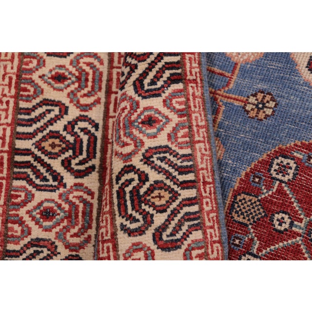 Textile Rustic Kazak Light Blue/Beige Wool Runner Rug- 2'11''x13'6'' For Sale - Image 7 of 10