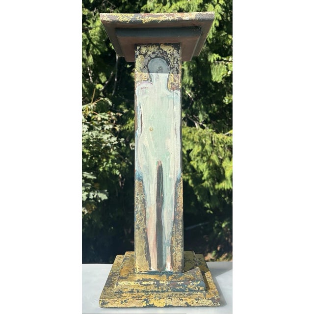 Selina Trieff Art Wood Pedestal Column Painted Figures Gold Leaf Selena For Sale - Image 12 of 18