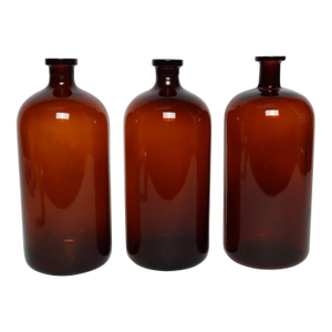 Set of Three Vintage Amber Glass Apothecary Bottles by Owens Illinois Glass Co.