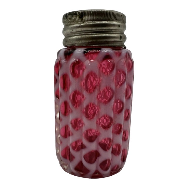 Antique Cranberry Red Lattice Blown Glass Salt or Pepper Shaker by Northwood, Circa 1890-1910's For Sale