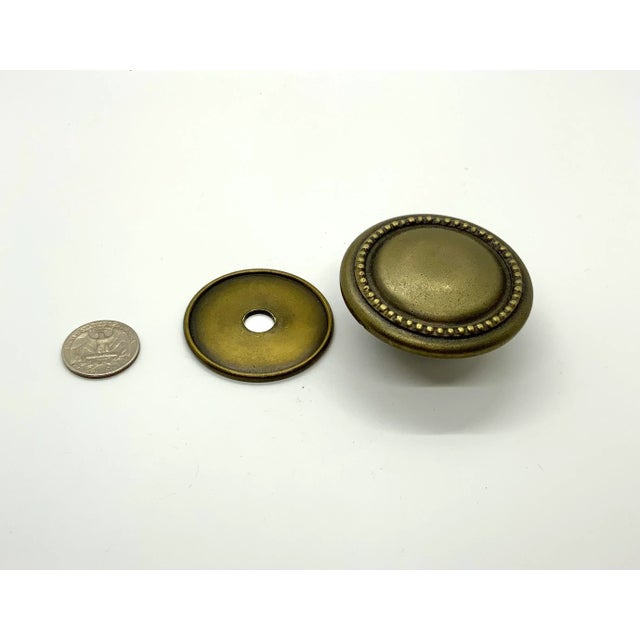 2010s Baker Large Shield Pull With Backplate in Matte Brass For Sale - Image 5 of 7