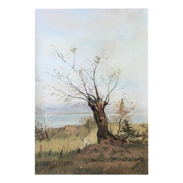 Daniel Klein, Arbre en automne avec vue sur le lac, Oil on Canvas For Sale