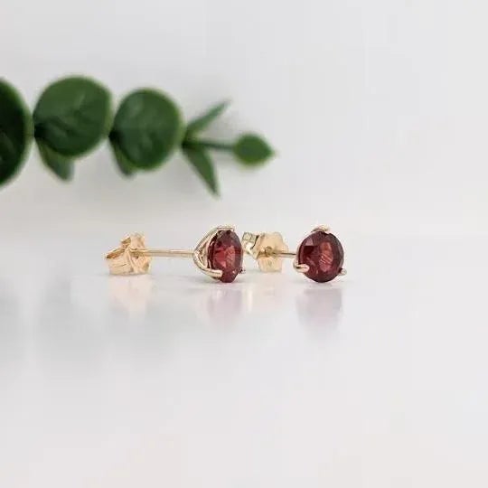 Modern Garnet Martini Solitaire Stud Earrings in Solid 14k Gold - 2 Pieces For Sale - Image 3 of 6